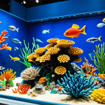 레고 브릭으로 조립한 친환경 작품 - **Prompt:** A vibrant LEGO model of a coral reef teeming with colorful fish and marine life, display...