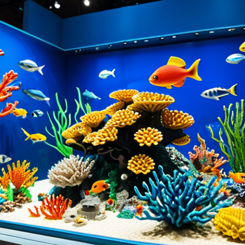 Home 18 레고 브릭으로 조립한 친환경 작품 - **Prompt:** A vibrant LEGO model of a coral reef teeming with colorful fish and marine life, display...