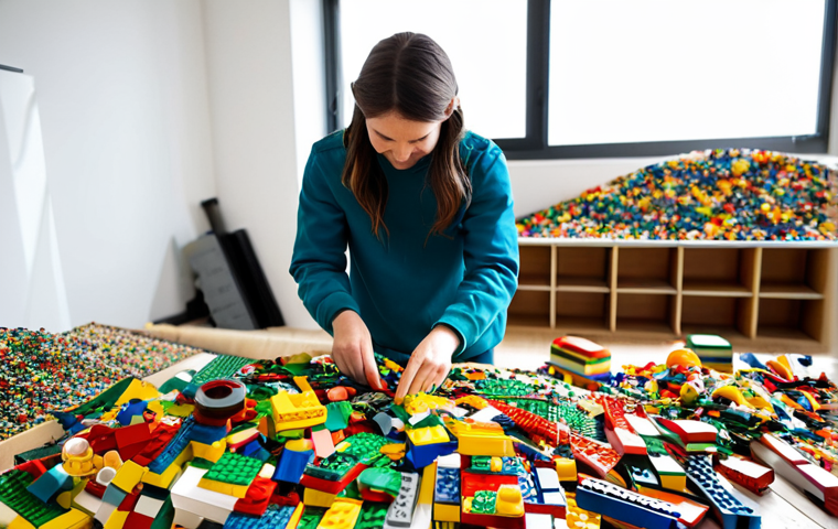 레고 브릭으로 조립한 친환경 작품 - **Prompt:** A group of children collaboratively building a miniature sustainable city out of LEGO br...