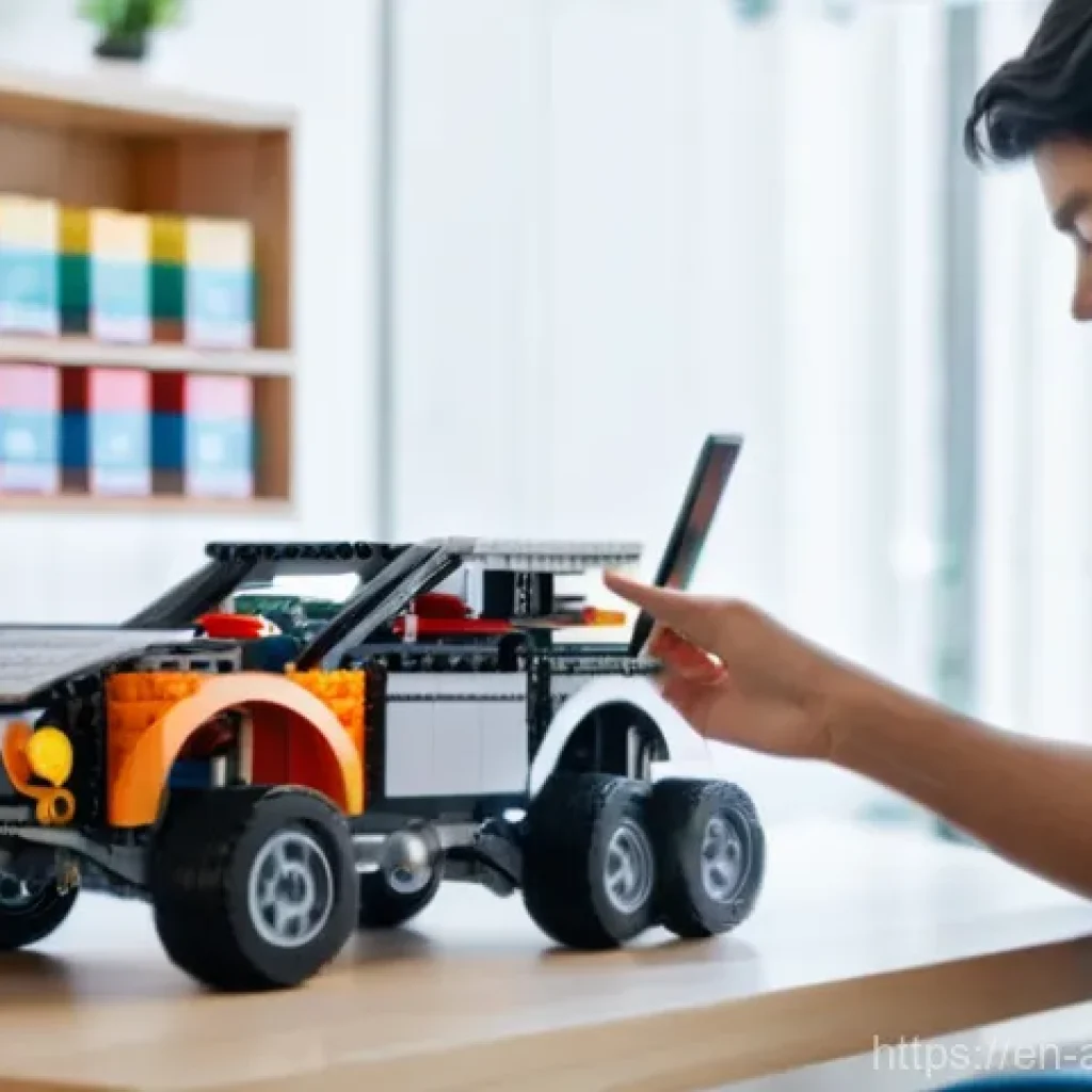 레고 조립책 다운로드 방법 - **Prompt:** A clean, well-lit modern workspace with a focused adult (gender-neutral) building a larg...