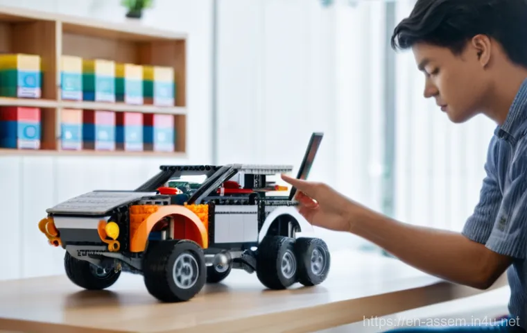 레고 조립책 다운로드 방법 - **Prompt:** A clean, well-lit modern workspace with a focused adult (gender-neutral) building a larg...