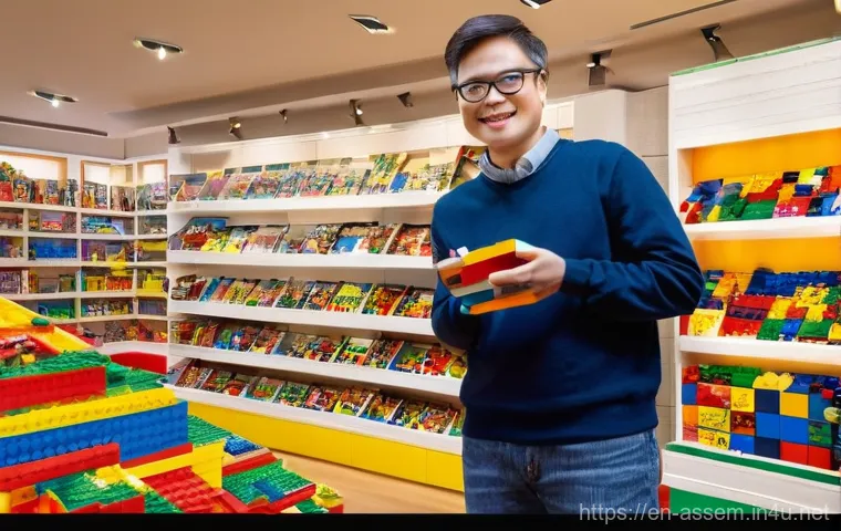 레고 브릭 종류별 유통 채널 - **Prompt:** A vivid and inviting scene inside a classic, independent toy store. Shelves are neatly o...