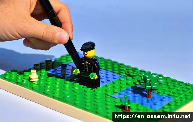 레고와 스톱모션 애니메이션 제작 - A close-up, high-angle shot of a stop-motion animation workstation. In the foreground, a modern smar...