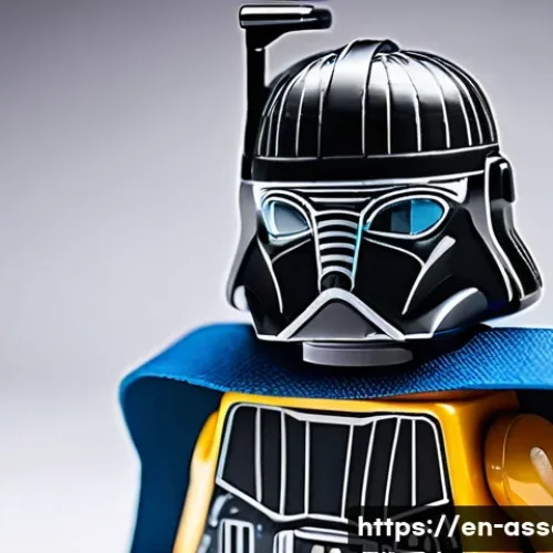 레고 스타워즈 팬 작품 리뷰 - **Prompt:** "A highly detailed, hyper-realistic close-up photograph of a custom-designed LEGO Star W...