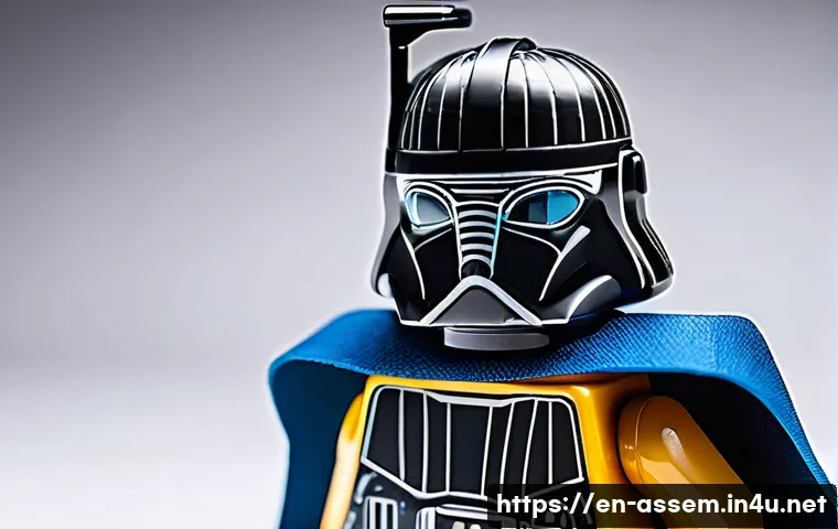 레고 스타워즈 팬 작품 리뷰 - **Prompt:** "A highly detailed, hyper-realistic close-up photograph of a custom-designed LEGO Star W...