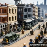 레고로 재현한 유명 전투 장면 - A vast and incredibly detailed LEGO diorama depicting a pivotal World War II urban battlefield scene...