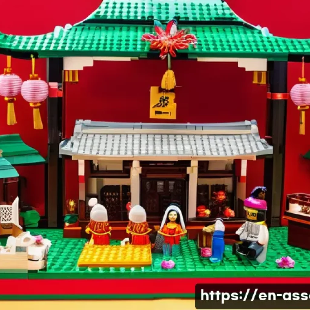 레고와 세계 각국의 콜라보 - **A Vibrant Lunar New Year Celebration with LEGO Models:**
An intricately detailed, wide-angle s...