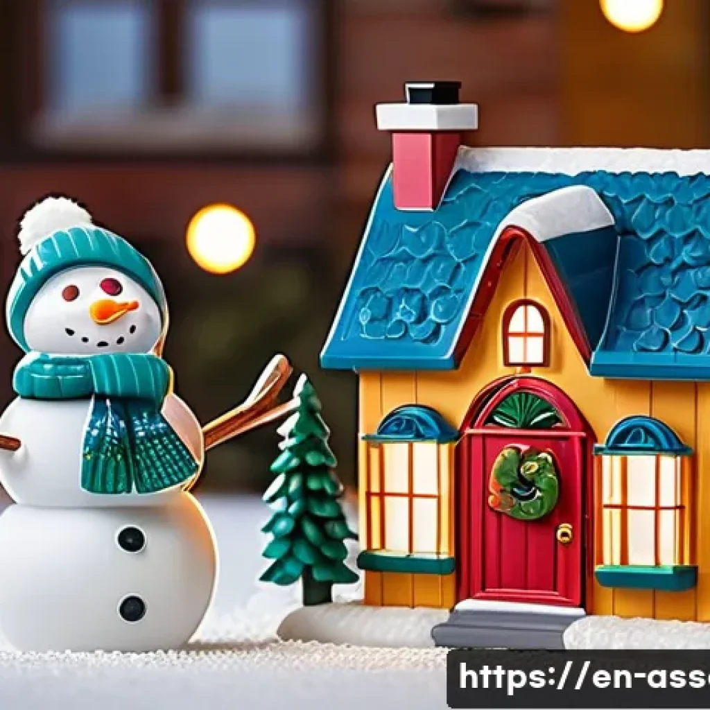레고 크리스마스 스페셜 세트 - A cozy winter village scene featuring a charming cottage decorated with twinkling holiday lights, fr...
