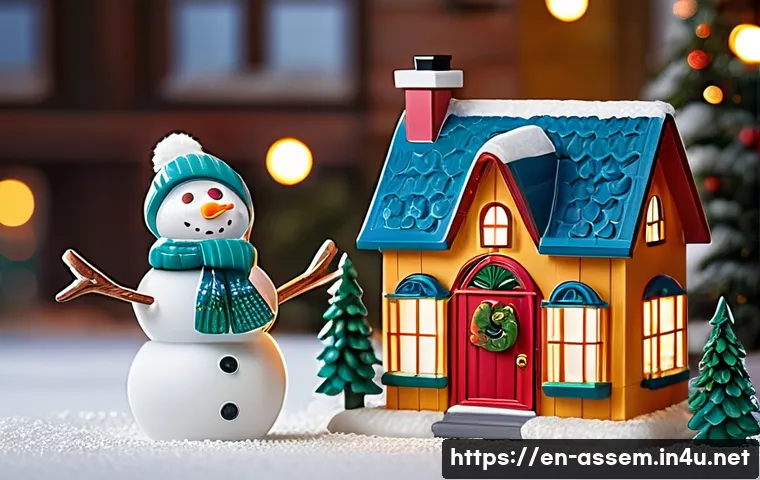 레고 크리스마스 스페셜 세트 - A cozy winter village scene featuring a charming cottage decorated with twinkling holiday lights, fr...
