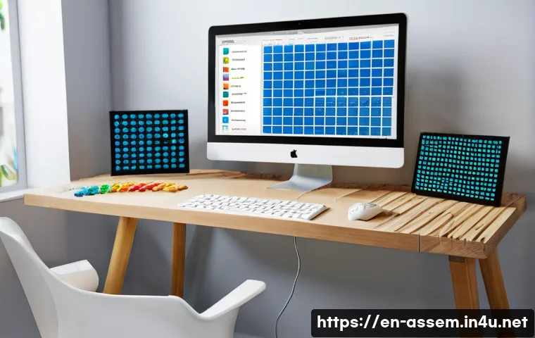 레고 창작 앱 활용법 - A detailed digital LEGO workspace scene showing a modern computer screen displaying a LEGO design ap...