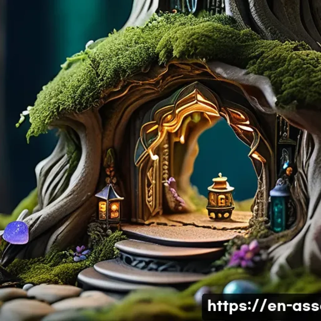 레고 엘프의 숲 시리즈 - A vibrant enchanted forest scene at twilight featuring towering ancient trees with flowing vines and...