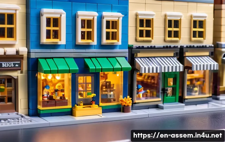레고 크리에이터 시리즈 조립 가이드 - A detailed, vibrant LEGO Creator 3in1 Townhouse Toy Store scene showcasing a modular building with c...