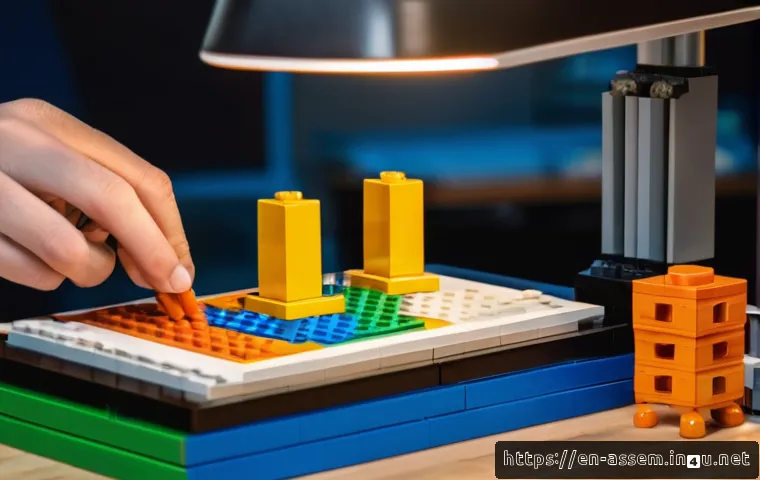 레고 브릭 조립 시 실수 대처법 - A well-lit, organized LEGO building workspace showing a person&rsquo;s hands carefully assembling colorful...
