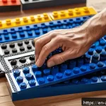 Home 23 레고 전문가의 조립 팁 - A detailed close-up of a LEGO builder’s hands carefully aligning and pressing together staggered lay...